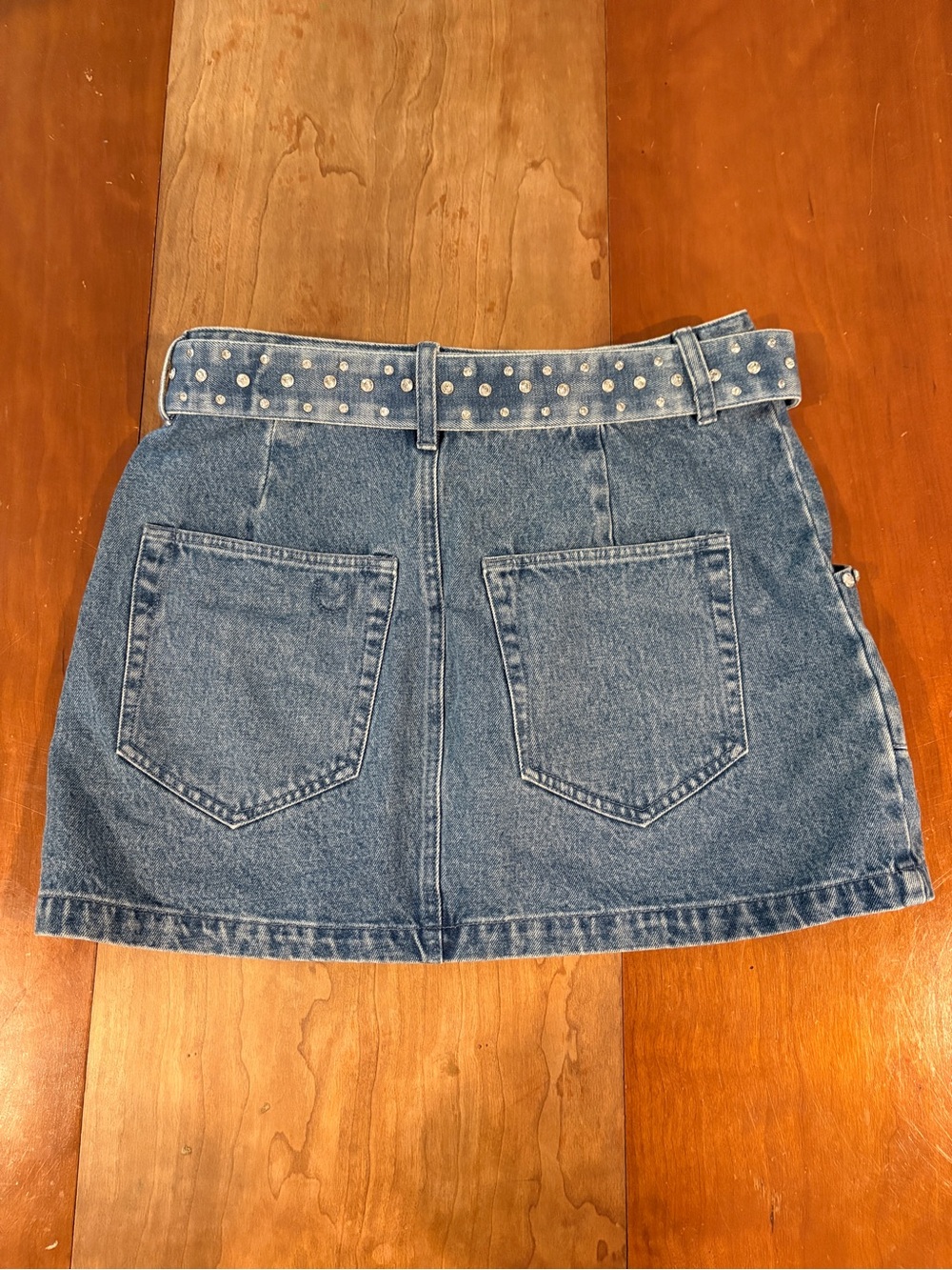 Show Me Your MuMu Denim Mini Skirt with Studded Belt - Picture 2 of 4